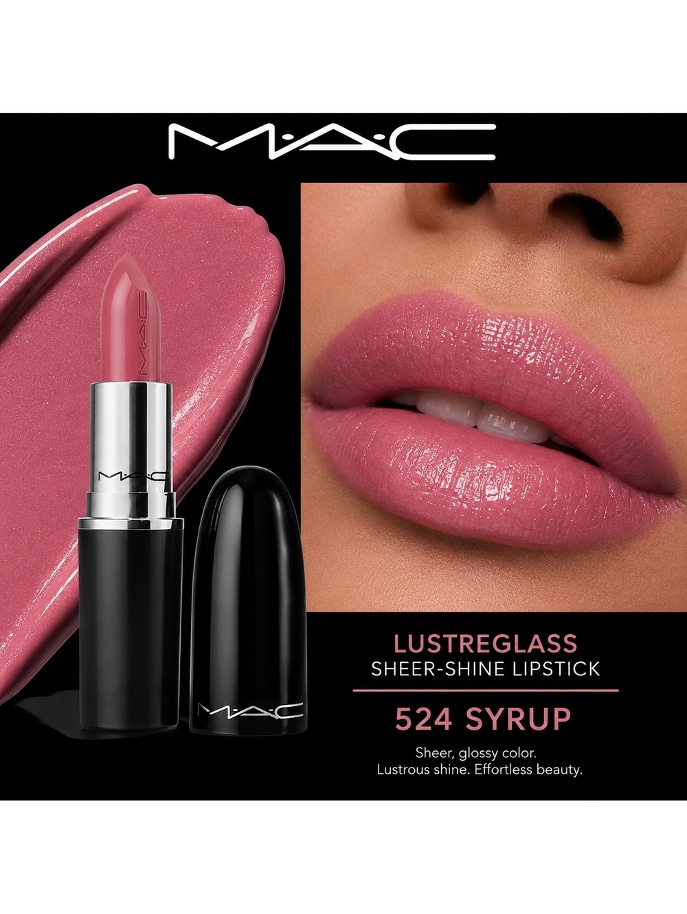 MAC Lustreglass Sheer-Shine Lipstick 524 Syrup New In Box